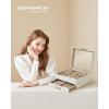 imageSONGMICS Jewelry Box Organizer with Glass Lid 3Layer Jewelry Storage with 2 Drawers Modern Style Gift for Mom 8 x 91 x 53 Inches Cloud White and Gold Color UJBC239WTCloud White  Gold