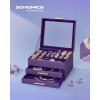 imageSONGMICS Jewelry Box Organizer with Glass Lid 3Layer Jewelry Storage with 2 Drawers Modern Style Gift for Mom 8 x 91 x 53 Inches Cloud White and Gold Color UJBC239WTPurple  Gold