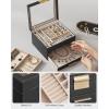 imageSONGMICS Jewelry Box Organizer with Glass Lid 3Layer Jewelry Storage with 2 Drawers Modern Style Gift for Mom 8 x 91 x 53 Inches Cloud White and Gold Color UJBC239WTGraphite Black  Gold