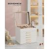 imageSONGMICS Jewelry Box Organizer with Glass Lid 3Layer Jewelry Storage with 2 Drawers Modern Style Gift for Mom 8 x 91 x 53 Inches Cloud White and Gold Color UJBC239WTCloud White  Gold