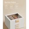 imageSONGMICS Jewelry Box Organizer with Glass Lid 3Layer Jewelry Storage with 2 Drawers Modern Style Gift for Mom 8 x 91 x 53 Inches Cloud White and Gold Color UJBC239WTCloud White  Gold