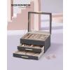 imageSONGMICS Jewelry Box Organizer with Glass Lid 3Layer Jewelry Storage with 2 Drawers Modern Style Gift for Mom 8 x 91 x 53 Inches Cloud White and Gold Color UJBC239WTInterstellar Gray  Gold