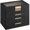 imageSONGMICS Jewelry Box Organizer with Glass Lid 3Layer Jewelry Storage with 2 Drawers Modern Style Gift for Mom 8 x 91 x 53 Inches Cloud White and Gold Color UJBC239WTGraphite Black  Gold