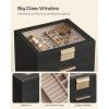 imageSONGMICS Jewelry Box Organizer with Glass Lid 3Layer Jewelry Storage with 2 Drawers Modern Style Gift for Mom 8 x 91 x 53 Inches Cloud White and Gold Color UJBC239WTGraphite Black  Gold