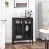 imageSONGMICS Metal Storage Cabinet with Mesh Doors Steel Display Cabinets with Adjustable Shelves for Bathroom Home Office Midnight Blue UOMC002Q03Black