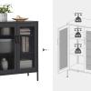 imageSONGMICS Metal Storage Cabinet with Mesh Doors Steel Display Cabinets with Adjustable Shelves for Bathroom Home Office Midnight Blue UOMC002Q03Black