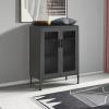 imageSONGMICS Metal Storage Cabinet with Mesh Doors Steel Display Cabinets with Adjustable Shelves for Bathroom Home Office Midnight Blue UOMC002Q03Black