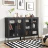 imageSONGMICS Metal Storage Cabinet with Mesh Doors Steel Display Cabinets with Adjustable Shelves for Bathroom Home Office Midnight Blue UOMC002Q03Black