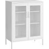imageSONGMICS Metal Storage Cabinet with Mesh Doors Steel Display Cabinets with Adjustable Shelves for Bathroom Home Office Midnight Blue UOMC002Q03Matte White