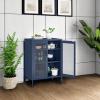 imageSONGMICS Metal Storage Cabinet with Mesh Doors Steel Display Cabinets with Adjustable Shelves for Bathroom Home Office Midnight Blue UOMC002Q03Midnight Blue