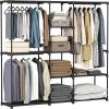 imageSONGMICS Portable Closet Freestanding Closet Organizer Clothes Rack with Shelves Hanging Rods Storage Organizer for Cloakroom Bedroom 488 x 169 x 717 Inches Black URYG026B02Black