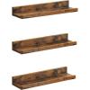 imageSONGMICS Floating Shelves Set of 3 Wall Shelves 15Inch Wide for Photo Frames and Trinkets for Living Room Home Office Kitchen Bathroom Black ULWS38BKRustic Brown