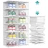 imageSONGMICS Foldable Shoe Boxes Pack of 18 Stackable Shoe Storage Organizer Set of 3 Integraed Shoe Cabinets Portable Fit up to US size 13 60s Assembly Transparent and Cloud White ULSP207W01Transparent  Cloud White