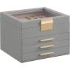 imageSONGMICS Jewelry Box Organizer with Glass Lid 3Layer Jewelry Storage with 2 Drawers Modern Style Gift for Mom 8 x 91 x 53 Inches Cloud White and Gold Color UJBC239WTDove Gray  Gold