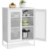 imageSONGMICS Metal Storage Cabinet with Mesh Doors Steel Display Cabinets with Adjustable Shelves for Bathroom Home Office Midnight Blue UOMC002Q03Matte White