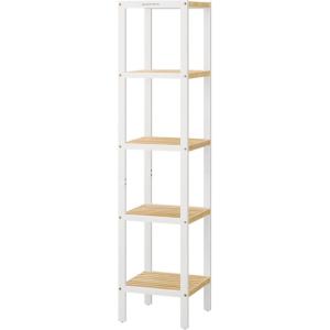 imageSONGMICS 5Tier Bamboo Bathroom Shelf Narrow Shelving Unit Multifunctional Storage Rack Corner Rack for Kitchen Living Room Bedroom Entryway Bathroom Brown UBCB55ZCloud White  Natural Beige