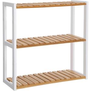 imageSONGMICS Bamboo Bathroom Shelf 3Tier Adjustable Plants Rack WallMounted or Stand in The Living Room Balcony Kitchen 59 x 236 x 213 Inches Natural and Cloud White UBCB13WNNatural  Cloud White