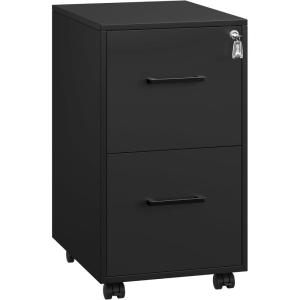 imageSONGMICS File Cabinet PreAssembled Except Wheels and Handles Office Filing Cabinet with Lock for A4 Legal Letter Sized Documents 177 x 144 x 236 Inches Matte Black UOFC110B02Matte Black