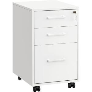 imageSONGMICS File Cabinet PreAssembled Except Wheels and Handles Office Filing Cabinet with Lock for A4 Legal Letter Sized Documents 177 x 144 x 236 Inches Matte Black UOFC110B02Matte White
