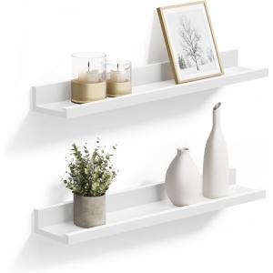 imageSONGMICS Floating Shelves Set of 2 Wall Shelves Ledge 39 x 315 Inches with Front Edge for Picture Frames Books Spice Jars Living Room Bathroom Kitchen Easy Assembly White ULWS080W01236W