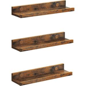 imageSONGMICS Floating Shelves Set of 3 Wall Shelves 15Inch Wide for Photo Frames and Trinkets for Living Room Home Office Kitchen Bathroom Black ULWS38BKRustic Brown