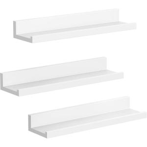 imageSONGMICS Floating Shelves Set of 3 Wall Shelves 15Inch Wide for Photo Frames and Trinkets for Living Room Home Office Kitchen Bathroom Black ULWS38BKWhite