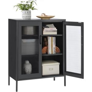 imageSONGMICS Metal Storage Cabinet with Mesh Doors Steel Display Cabinets with Adjustable Shelves for Bathroom Home Office Midnight Blue UOMC002Q03Black
