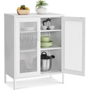 imageSONGMICS Metal Storage Cabinet with Mesh Doors Steel Display Cabinets with Adjustable Shelves for Bathroom Home Office Midnight Blue UOMC002Q03Matte White