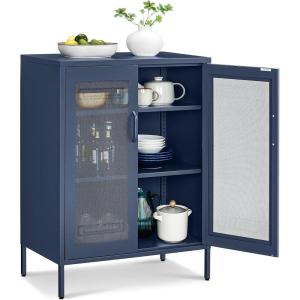 imageSONGMICS Metal Storage Cabinet with Mesh Doors Steel Display Cabinets with Adjustable Shelves for Bathroom Home Office Midnight Blue UOMC002Q03Midnight Blue