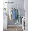 imageSONGMICS Clothes Drying Rack 59Inch Folding Laundry Drying Rack with 3 Rotatable Arms for Hangers 4 Legs Stainless Steel for 27 Pieces of Clothes White and Silver ULLR510W01White  Silver