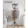imageSONGMICS Clothes Drying Rack 59Inch Folding Laundry Drying Rack with 3 Rotatable Arms for Hangers 4 Legs Stainless Steel for 27 Pieces of Clothes White and Silver ULLR510W01Black