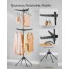 imageSONGMICS Clothes Drying Rack 59Inch Folding Laundry Drying Rack with 3 Rotatable Arms for Hangers 4 Legs Stainless Steel for 27 Pieces of Clothes White and Silver ULLR510W01Black