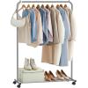 imageSONGMICS Clothes Rack with Wheels Clothing Rack for Hanging Clothes 254 mm Metal Garment Rack with Dense Mesh Storage Shelf 110 lb Load Capacity 2 Brakes Black UHSR25BKGray