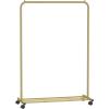 imageSONGMICS Clothes Rack with Wheels Clothing Rack for Hanging Clothes 254 mm Metal Garment Rack with Dense Mesh Storage Shelf 110 lb Load Capacity 2 Brakes Black UHSR25BKGold