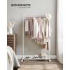 imageSONGMICS Clothes Rack with Wheels Clothing Rack for Hanging Clothes 254 mm Metal Garment Rack with Dense Mesh Storage Shelf 110 lb Load Capacity 2 Brakes Black UHSR25BKWhite