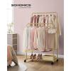 imageSONGMICS Clothes Rack with Wheels Clothing Rack for Hanging Clothes 254 mm Metal Garment Rack with Dense Mesh Storage Shelf 110 lb Load Capacity 2 Brakes Black UHSR25BKGold