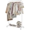 imageSONGMICS Clothes Rack with Wheels Clothing Rack for Hanging Clothes 254 mm Metal Garment Rack with Dense Mesh Storage Shelf 110 lb Load Capacity 2 Brakes Black UHSR25BKWhite