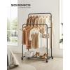 imageSONGMICS Clothes Rack with Wheels Clothing Rack for Hanging Clothes 254 mm Metal Garment Rack with Dense Mesh Storage Shelf 110 lb Load Capacity 2 Brakes Black UHSR25BKBlack