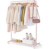 imageSONGMICS Clothes Rack with Wheels Clothing Rack for Hanging Clothes 254 mm Metal Garment Rack with Dense Mesh Storage Shelf 110 lb Load Capacity 2 Brakes Black UHSR25BKPink