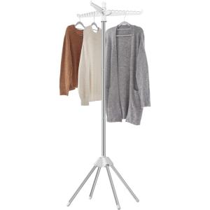 imageSONGMICS Clothes Drying Rack 59Inch Folding Laundry Drying Rack with 3 Rotatable Arms for Hangers 4 Legs Stainless Steel for 27 Pieces of Clothes White and Silver ULLR510W01White  Silver