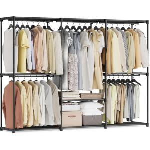 imageSONGMICS Portable Closet Freestanding Closet Organizer Clothes Rack with Shelves Hanging Rods Storage Organizer for Cloakroom Bedroom 807 x 171 x 654 Inches Black URYG035B01807L x 171W x 654H