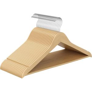 imageSONGMICS Wooden Hangers Pack of 30 Coat Hangers Pants Bar 360 Swivel Hooks Solid Birch Wood Space Saving for Jackets Shirts Coats Natural Beige UCRW030K01Natural Beige