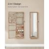 imageSONGMICS 6 LEDs Mirror Jewelry Cabinet 472Inch Tall Lockable Wall or Door Mounted Jewelry Armoire Organizer with Mirror 2 Drawers Gift for Mom 39 x 146 x 472 Inches White UJJC93WToasted Oak Color