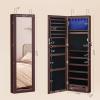 imageSONGMICS 6 LEDs Mirror Jewelry Cabinet 472Inch Tall Lockable Wall or Door Mounted Jewelry Armoire Organizer with Mirror 2 Drawers Gift for Mom 39 x 146 x 472 Inches White UJJC93WBrown