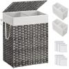 imageSONGMICS Laundry Hamper with Lid 110L Clothes Hamper with 2 Removable Liner Bags 6 Mesh Bags Wicker Laundry Basket Double Laundry Hamper for Laundry Room 13 x 224 x 236 Inches Black ULCB52BKGray