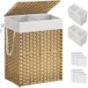 imageSONGMICS Laundry Hamper with Lid 110L Clothes Hamper with 2 Removable Liner Bags 6 Mesh Bags Wicker Laundry Basket Double Laundry Hamper for Laundry Room 13 x 224 x 236 Inches Black ULCB52BKNatural