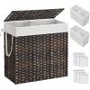 imageSONGMICS Laundry Hamper with Lid 110L Clothes Hamper with 2 Removable Liner Bags 6 Mesh Bags Wicker Laundry Basket Double Laundry Hamper for Laundry Room 13 x 224 x 236 Inches Black ULCB52BKBrown