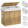 imageSONGMICS Laundry Hamper with Lid 110L Clothes Hamper with 2 Removable Liner Bags 6 Mesh Bags Wicker Laundry Basket Double Laundry Hamper for Laundry Room 13 x 224 x 236 Inches Black ULCB52BKNatural