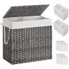 imageSONGMICS Laundry Hamper with Lid 110L Clothes Hamper with 2 Removable Liner Bags 6 Mesh Bags Wicker Laundry Basket Double Laundry Hamper for Laundry Room 13 x 224 x 236 Inches Black ULCB52BKGray