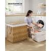 imageSONGMICS Laundry Hamper with Lid 110L Clothes Hamper with 2 Removable Liner Bags 6 Mesh Bags Wicker Laundry Basket Double Laundry Hamper for Laundry Room 13 x 224 x 236 Inches Black ULCB52BKNatural
